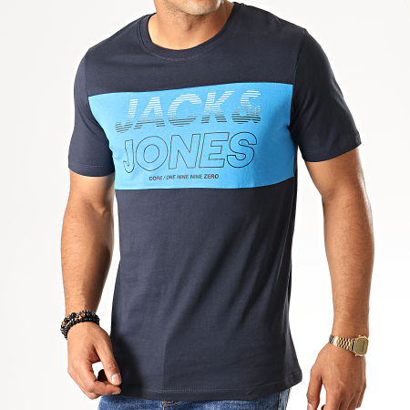 Jack And Jones - Tee Shirt Slim Jonah Bleu Marine Bleu Clair