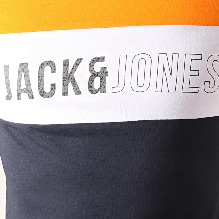 Jack And Jones - Tee Shirt Slim A Bandes Temp Bleu Marine Orange