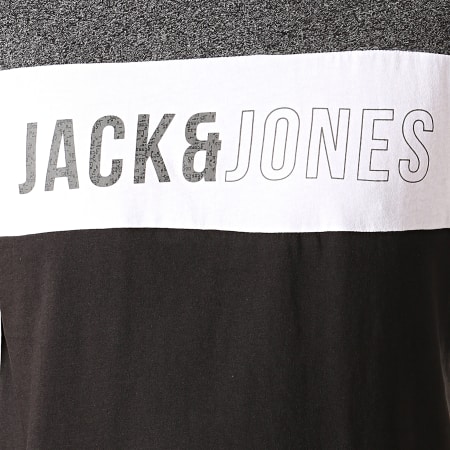 Jack And Jones - Tee Shirt Slim A Bandes Temp Noir Gris Chiné