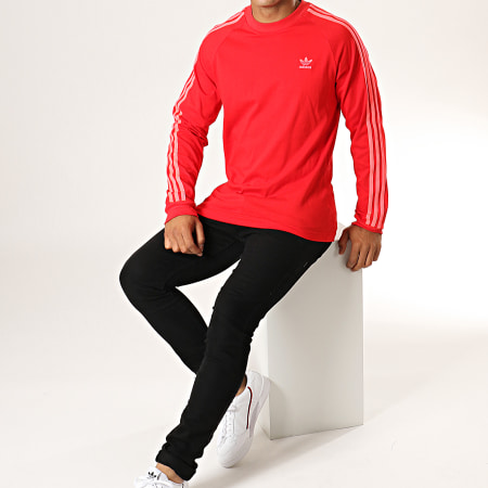 Adidas Originals - Tee Shirt Manches Longues Avec Bandes 3 Stripes EJ9688 Rouge