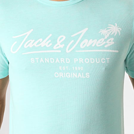 Jack And Jones - Tee Shirt New Hero Vert D'Eau Chiné Blanc