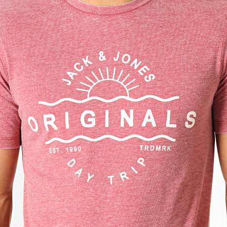 Jack And Jones - Tee Shirt New Hero Rouge Brique Chiné Blanc