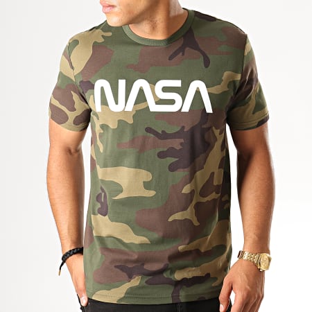 NASA - Camiseta Camuflaje Logo Gusano Verde Caqui