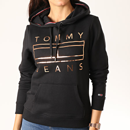 Tommy Jeans - Sweat Capuche Femme Essential Logo 7122 Noir Cuivre