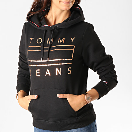 Tommy Jeans - Sweat Capuche Femme Essential Logo 7122 Noir Cuivre