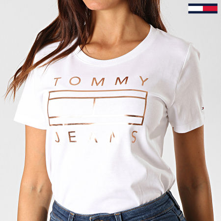 Tommy Jeans - Tee Shirt Femme Metallic Logo 7158 Blanc Cuivre