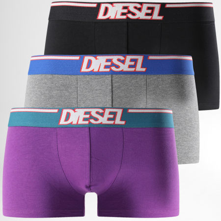 Diesel - Lot De 3 Boxers Cotton Stretch Noir Gris Chiné Violet