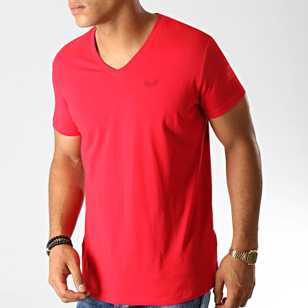 Kaporal - Lot De 2 Tee Shirts Col V Gift Blanc Rouge