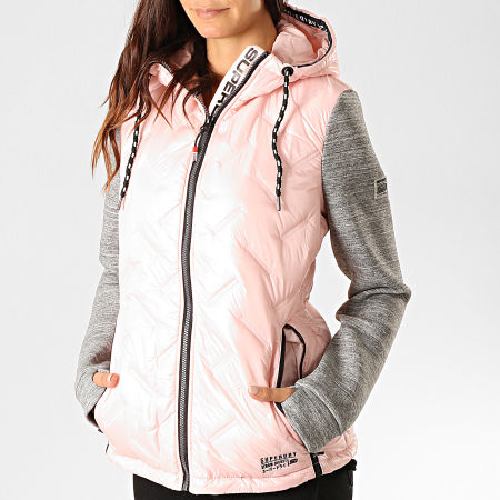 Superdry - Doudoune Femme Storm Injected Luxe Hybrid W2000041A Rose Clair Gris Chiné