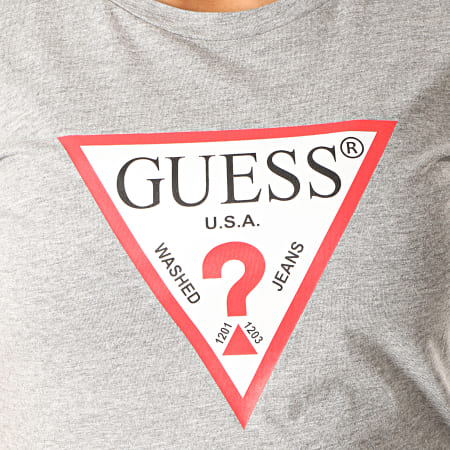Guess - Tee Shirt Femme W94I29-K19U1 Gris Chiné Blanc Rouge