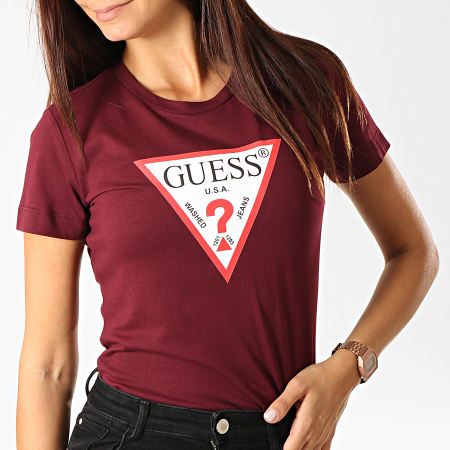 Guess - Tee Shirt Femme W94I29-K19U1 Bordeaux Blanc Rouge