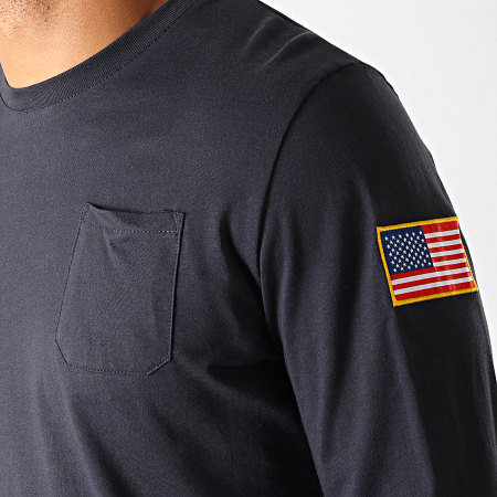 Alpha Industries - Tee Shirt Poche Manches Longues NASA Bleu Marine