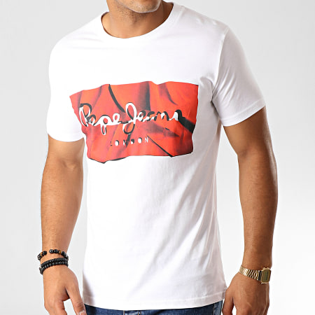 Pepe Jeans - Tee Shirt Slim Raury Blanc Rouge