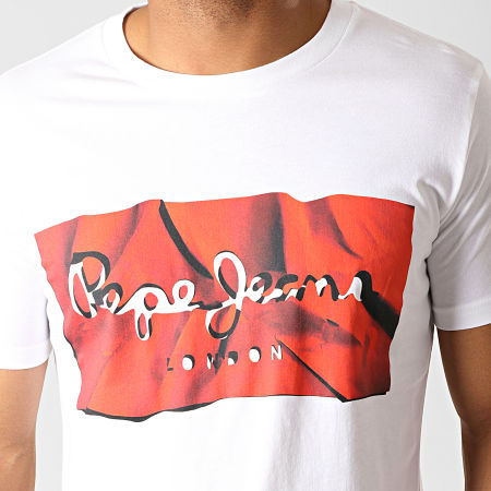Pepe Jeans - Tee Shirt Slim Raury Blanc Rouge