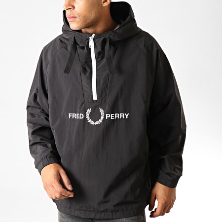 Fred Perry - Veste Zippée Capuche Embroidered Half Zip J7524 Noir Blanc