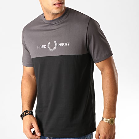 Fred Perry - Tee Shirt Block Graphic M7531 Gris Anthracite Noir Blanc