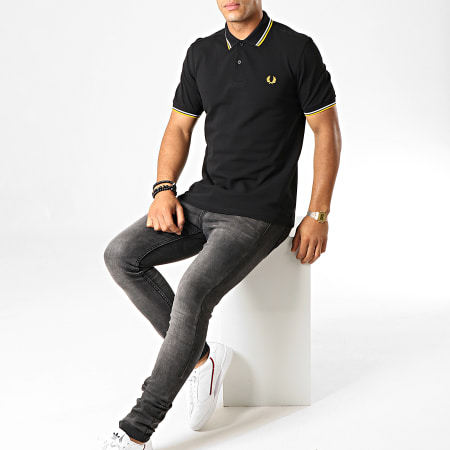 Fred Perry - Polo Manches Courtes Twin Tipped M3600 Noir Blanc Jaune