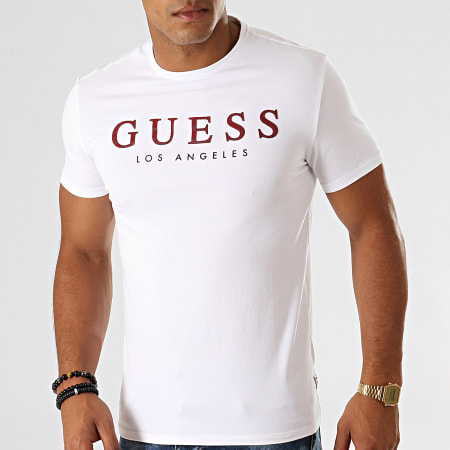 Guess - Tee Shirt M94I39-J1300 Blanc Rouge Noir