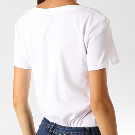 Guess - Tee Shirt Col V Femme W94I62-K7DN0 Blanc Argenté