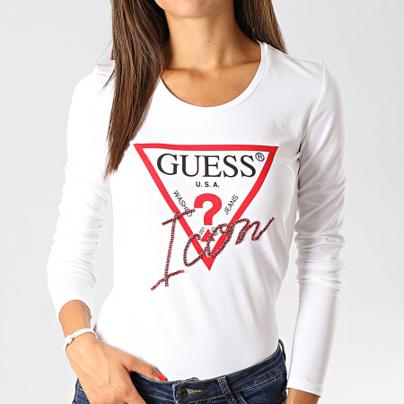 Guess - Tee Shirt Manches Longues Femme W94I88-K7DE0 Blanc