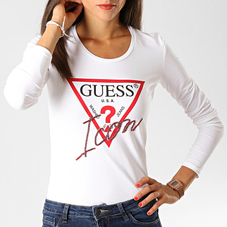 Guess - Tee Shirt Manches Longues Femme W94I88-K7DE0 Blanc