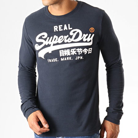 Superdry - Tee Shirt Manches Longues Vintage Logo 1ST Duo M6000019A Bleu Marine Blanc