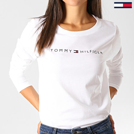 Tommy Hilfiger - Tee Shirt Manches Longues Femme CN Logo 1910 Blanc