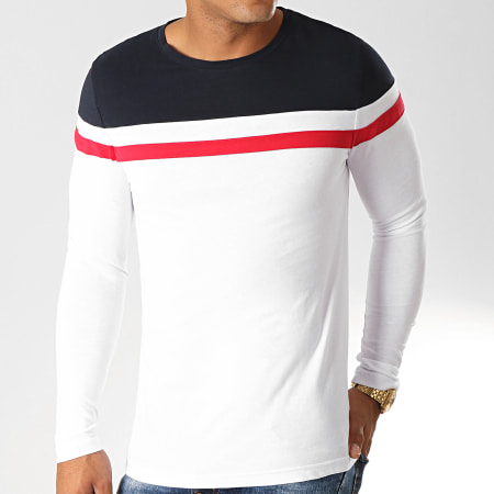 LBO - Tee Shirt Manches Longues Tricolore 819 Bleu Marine Rouge Blanc