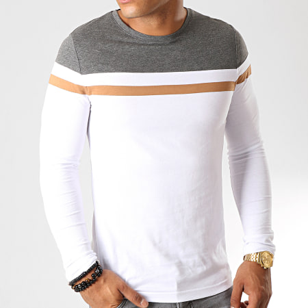LBO - Tee Shirt Manica lunga Tricolore 844 Antracite Bianco Cammello