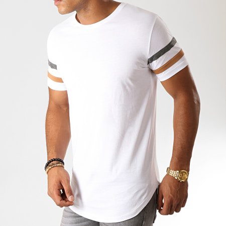 LBO - Tee Shirt Oversize Avec Bandes Anthracite Camel 905 Blanc