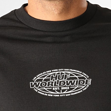 HUF - Tee Shirt Manches Longues World Tour Noir Blanc