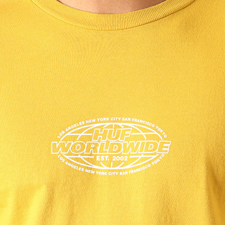 HUF - Tee Shirt Manches Longues World Tour Jaune Moutarde Blanc
