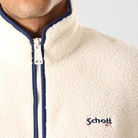 Schott NYC - Sweat Col Zippé Mouton Andric Blanc Cassé Bleu Marine