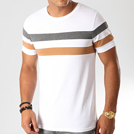 LBO - Tee Shirt Avec Bandes Tricolore 904 Anthracite Camel Blanc