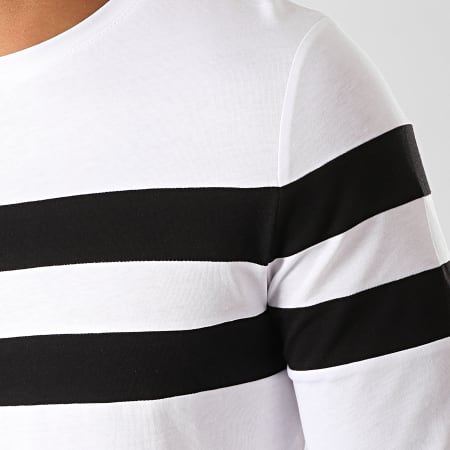 LBO - Lot de 2 Tee Shirt Manches Longues Avec Bandes Bicolore 933 Noir Et Blanc