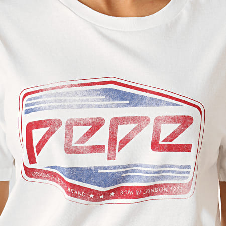 Pepe Jeans - Tee Shirt Femme Musette Blanc Cassé Rouge Bleu