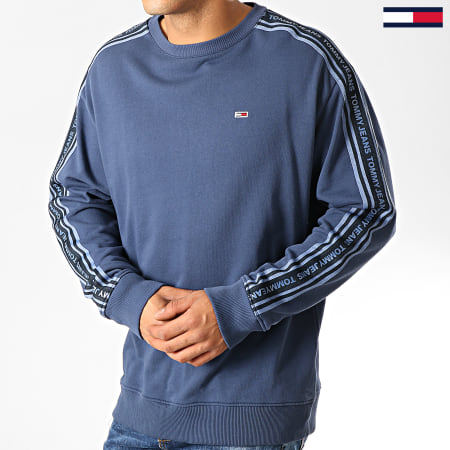 Tommy Jeans - Sweat Crewneck A Bandes Washed Tape 7124 Bleu Clair