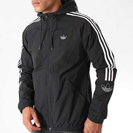 Adidas Originals - Veste Zippée Capuche A Bandes Outline Trefoil ED4688 Noir Blanc