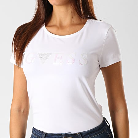 Guess - Tee Shirt Femme Avec Strass O94I00-J1311 Blanc Argenté