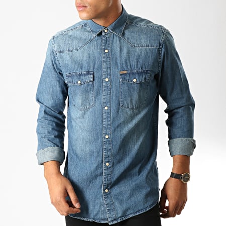Only And Sons - Chemise Manches Longues Jean Odin Western Bleu Denim