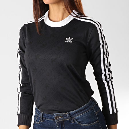 Adidas Originals - Tee Shirt Manches Longues Femme A Bandes ED7481 Noir Blanc