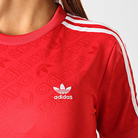 Adidas Originals - Body Tee Shirt Femme Avec Bandes ED7506 Rouge Blanc
