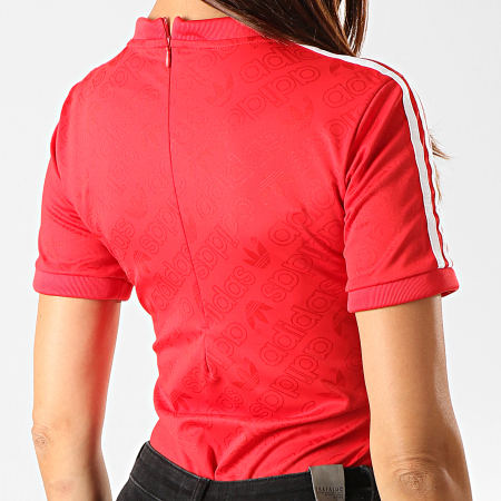 Adidas Originals - Body Tee Shirt Femme Avec Bandes ED7506 Rouge Blanc