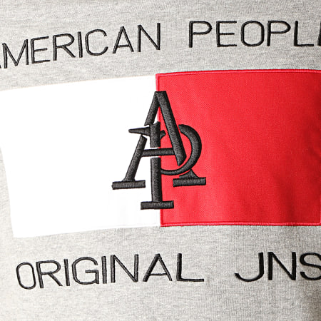 American People - Sweat Capuche Passy Gris Chiné Blanc Rouge Noir