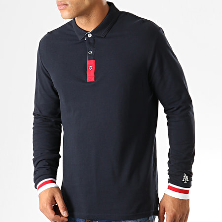 American People - Polo Manches Longues Penny Bleu Marine Rouge Blanc