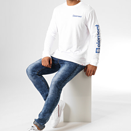 Element - Tee Shirt Manches Longues Joint Blanc Bleu