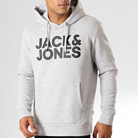 Jack And Jones - Felpa con cappuccio con logo Corp, grigio scuro