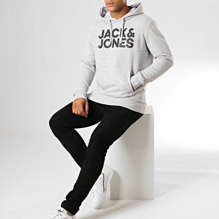 Jack And Jones - Felpa con cappuccio con logo Corp, grigio scuro