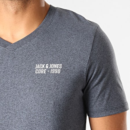 Jack And Jones - Tee Shirt Col V Vally Bleu Marine Chiné
