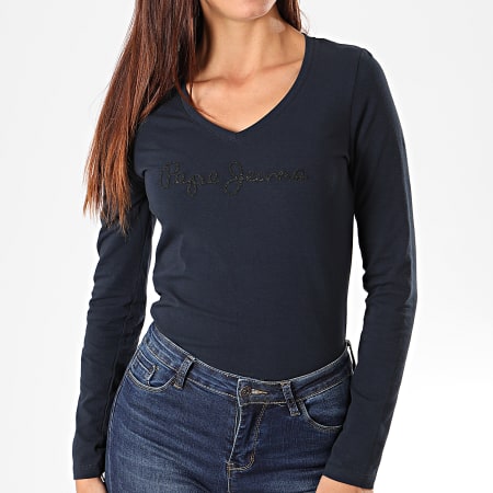 Pepe Jeans - Tee Shirt Slim Femme Manches Longues Mackenzie Bleu Marine